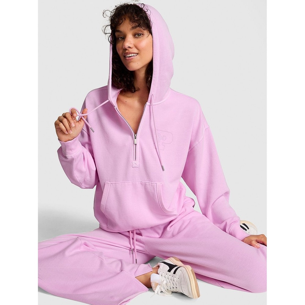 Victoria's‎ Secret PINK Hoodie Campus Fleece NEW Quarter Zip Pink Medium